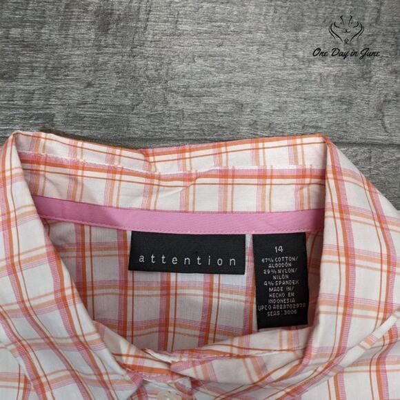 attention Short Sleeve Button Down Top Size 14 - Picture 2 of 5
